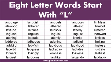 Eight Letter Words Starting With L Grammarvocab