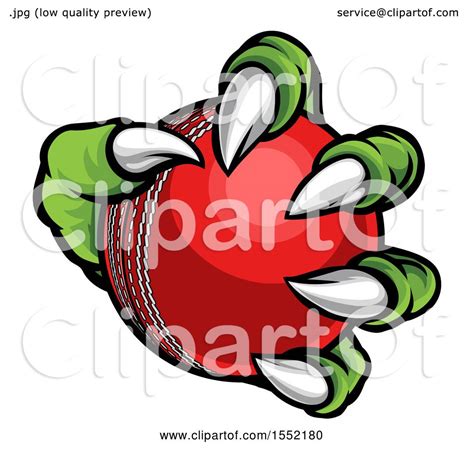 Clipart Of A Green Monster Claw Holding A Cricket Ball Royalty Free