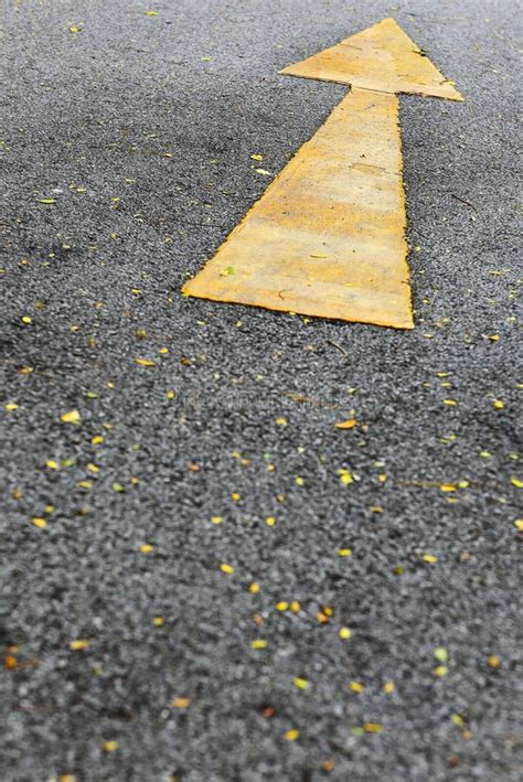 Single Yellow Arrow Sign Marking On Road Surface Stock Image Image Of