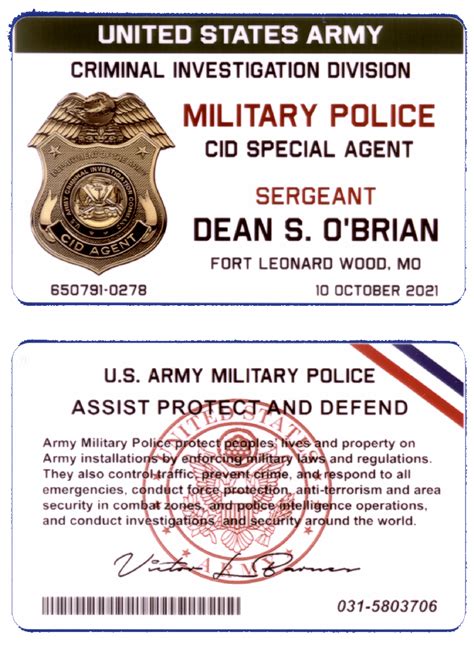 Army Cid Wallet Card