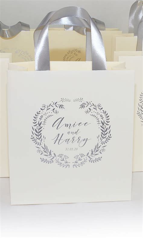 25 Wedding Welcome Bags With Silver Satin Ribbon Handles And Etsy