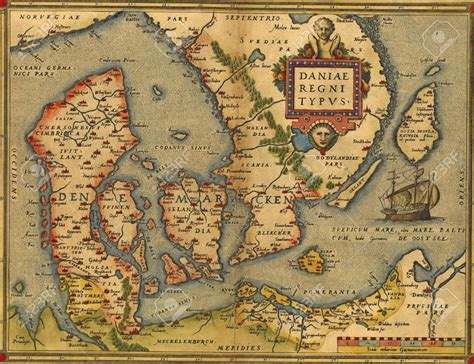 Antique Map Of Denmark Abraham Orteliusa Circa 1570 Zdjęcia Royalty