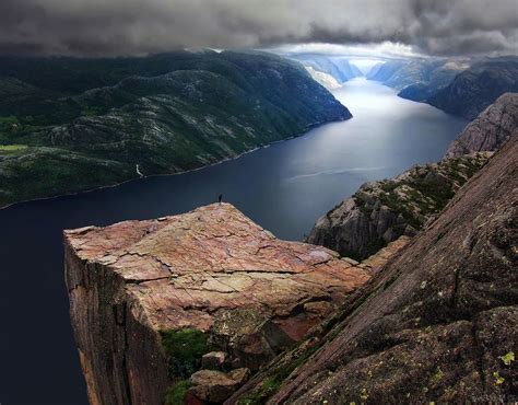 Preikestolen Norway Fjord Clouds Cliff Mountain Sea Green Blue Nature Landscape
