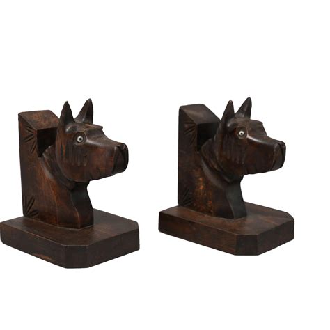 Carved Wood Dog Bookends Pair Dog Bookends Wood Dog Bookends