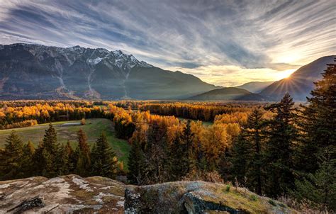 Wallpaper Autumn Forest Sunset Mountains Valley Canada Canada