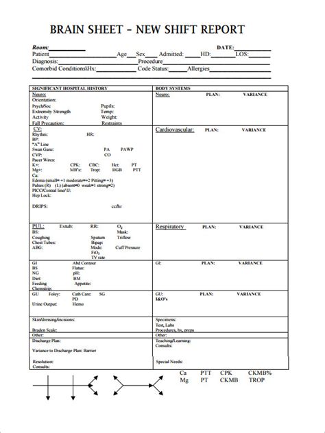Here is another great icu sheet with an entire page dedicated to just one patient. Nurses Report Template - business form letter template