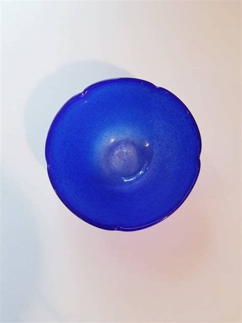 Vintage Cobalt Blue Glass Bowl Frosted Exterior Surface Bowl Etsy