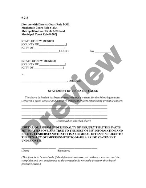 New Mexico Statement Of Probable Cause Us Legal Forms