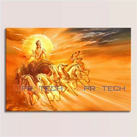 Surya Dev With Seven Running Horses Chariot Painting On Canvas Horse