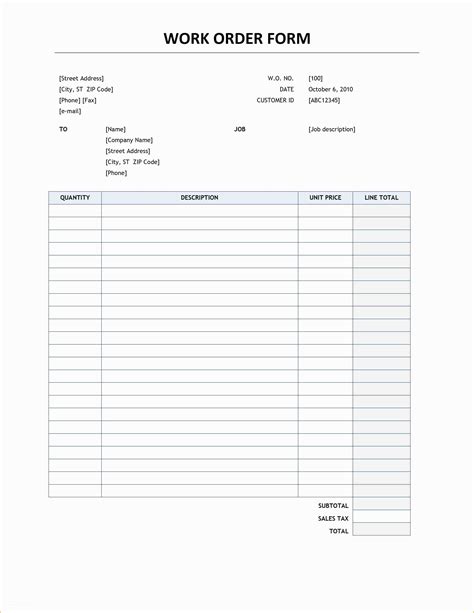 Printable Work Order Form How To Create A Work Order Form Download Riset
