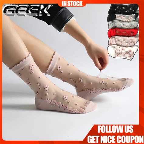 Summer Breathable Ultra Thin Socks Women Transparent Lace Silk Crystal