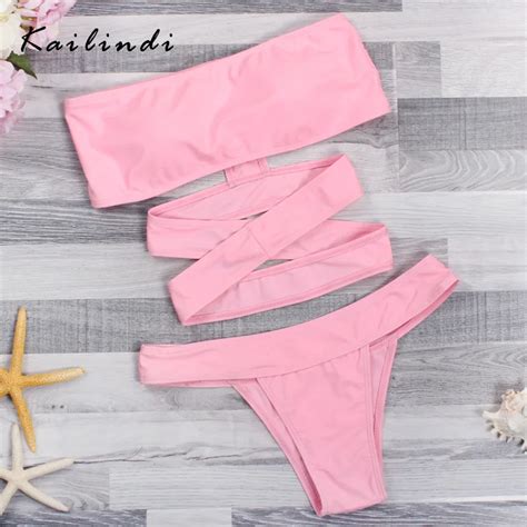 Kailindi Pink Bikinis Strapless Bikini Set Padded Women Swimsuit
