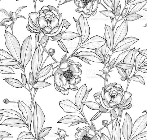 Floral Seamless Pattern Made Of Elegant Flowers Outline Detailed Sketch