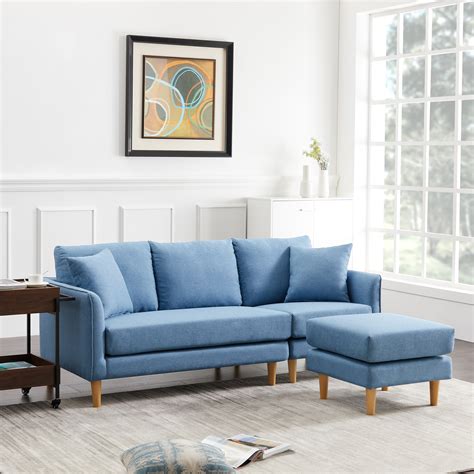 Fabric Sectional Sofa 74w Mid Century Couches And Sofas Set With