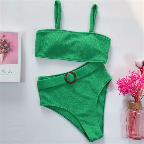 omchion sexy high waist bikini swimsuit popular bathing suit bikini two piece solid high quality