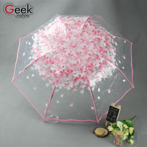 New Fashion Transparent Clear Umbrella Cherry Blossom Mushroom Apollo