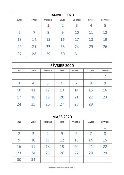 Calendrier 2020 à Imprimer Gratuit