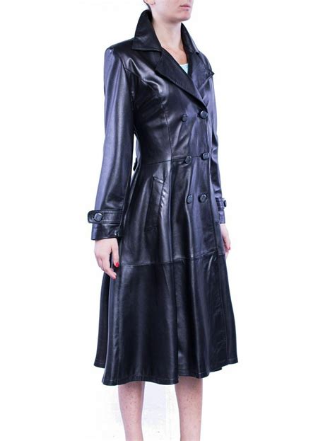 Women Genuine Lambskin Leather Coat Custom Black Plus Size Made Long Coat Outerwear