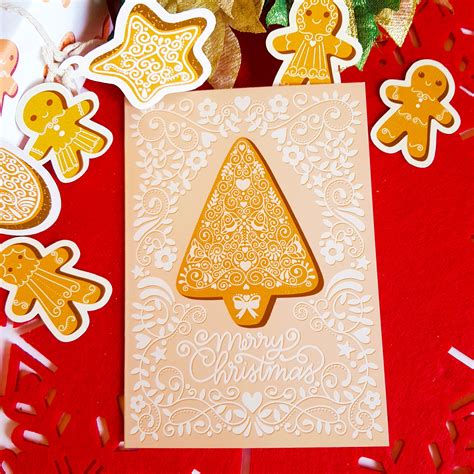 Set Of Three Gingerbread Christmas Cards A6 Greeting Card Etsy Uk