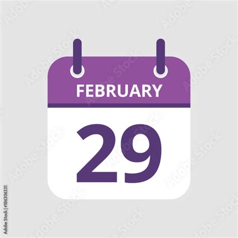 Flat Icon Calendar 29th Of February Isolated On Gray Background
