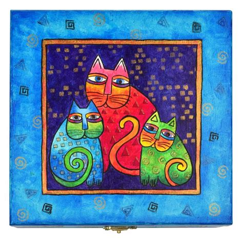 Indigo Cats Painted Box By Tammie Wilson Stampendous Folk Art Cat