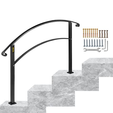 Vevor 3 Step Adjustable Handrail Fits 1 Or 3 Steps Matte Black Stair