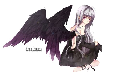Black Winged Anime Girl Render By Wenneskies On Deviantart