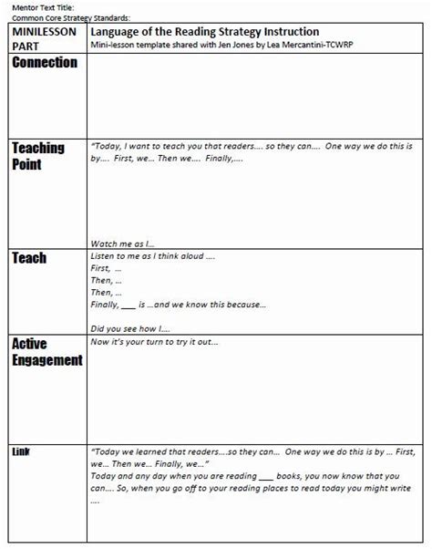 20 Writers Workshop Lesson Plan Template