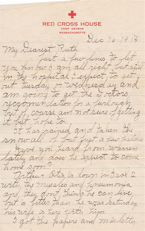 Wwi Letters Wwi Soldier Letter Camp Devens December 16 1918