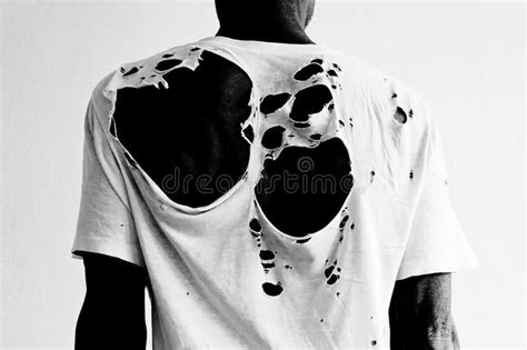 Back Of A Man Wearing A Torn White T Shirt Back Of A Black Man Wearing
