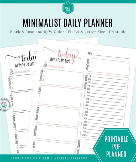 Minimalist Daily Planner To Do List Black And Rose And Bw Color 1
