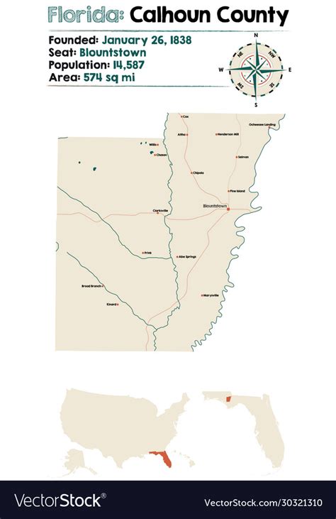 Map Calhoun County In Florida Royalty Free Vector Image