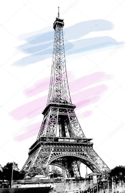 Eiffeltoren Digitale Afbeelding In Tekenen Schets Stijl ⬇ Stockfoto