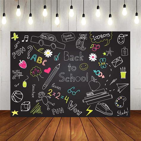 Buy Back To School Backdrop Blackboard Colorful Chalk Drawing Classroom