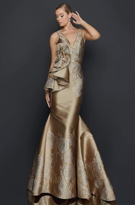 Terani Couture 2011e2056 Floral Embossed Plunging V Neck Gown