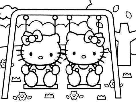 I Have Download Two Hello Kitty Play Swing Coloring Page Hello Kitty