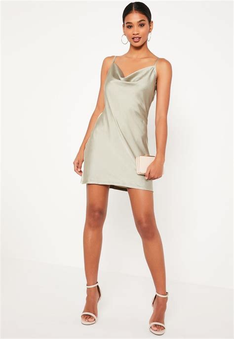 Missguided Green Silky Cowl Front Cami Dress Lace Top Outfits