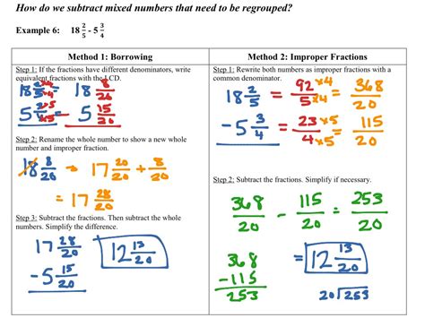 If the denominators of all the fractions are equal, we can add all the numerators and keep the same denominator. ShowMe - subtracting mixed numbers with borrowing