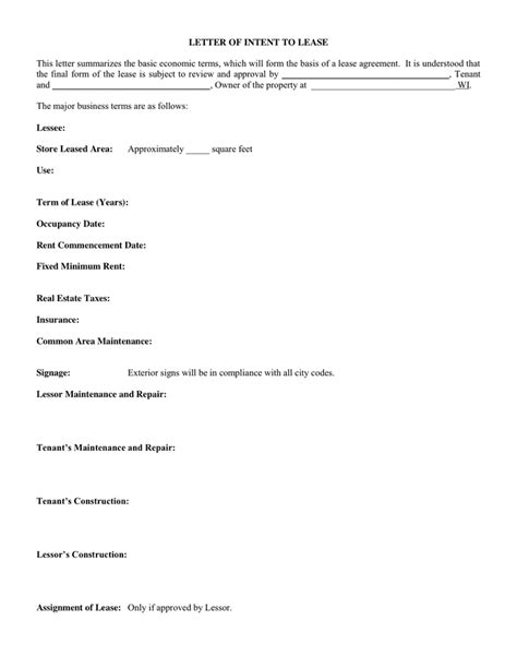 Letter Of Intent To Lease In Word And Pdf Formats