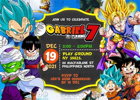 Digital Dragon Ball Z Birthday Invitation Jamakodesigns