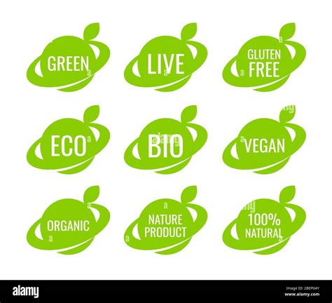 Green Organic Vegan Food Logo Labels And Tags Vegetarian Eco Green