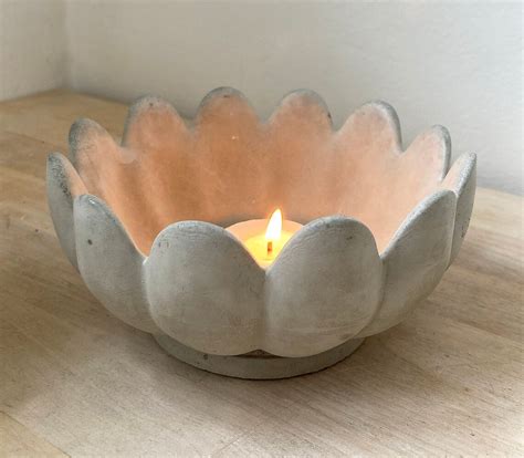 Lotus Shaped Tealight Candle Holder Concrete Bowl In Cream Etsy