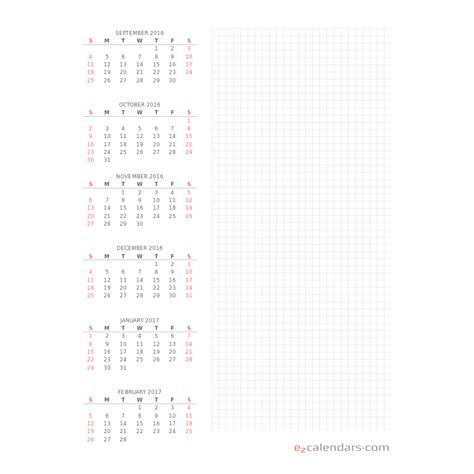 Six Month Calendar With Plenty Of Space For Notes Ezcalendars