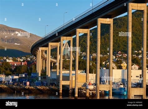 The Arctic Cathedral And The Tromso Bridge Tromso Norway Stock Photo
