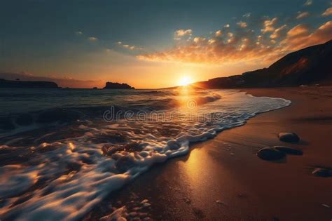 Serene Sunset Beach Image Generative Ai Stock Illustration