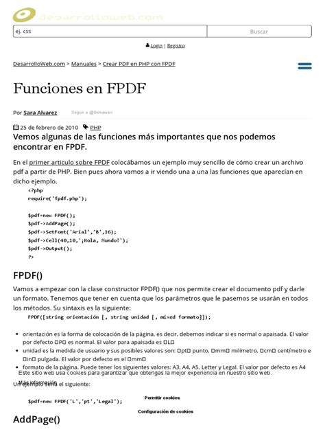 Funciones En Fpdf Pdf Cookie Constructor Programación