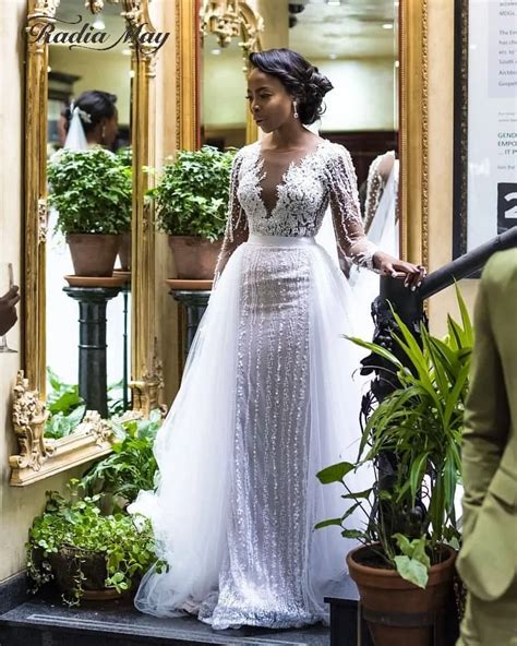 2019 Luxury Beaded Long Sleeves Mermaid African Wedding Dress With