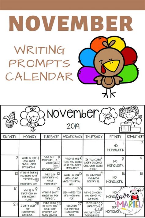 November Writing Calendar First Grade Writing Writing Rubric