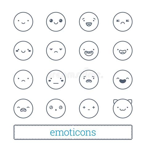 Cute Emoticons Thin Line Icons Set Linear Style Smiley Symbols Simple