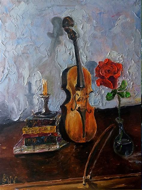 Still Life Oil Painting Original Violin Painting Unique Oil Etsy